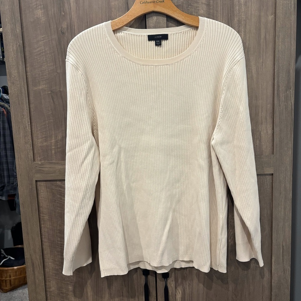 J Crew XXL Ribbed Top Sweater Round Neck Long Sleeve‎ Stretch Cream